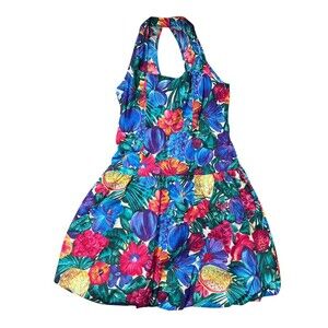 Vtg You Babes 80s Floral Retro Floral Fruit Dress Coquette Colorful Summer Sz 13